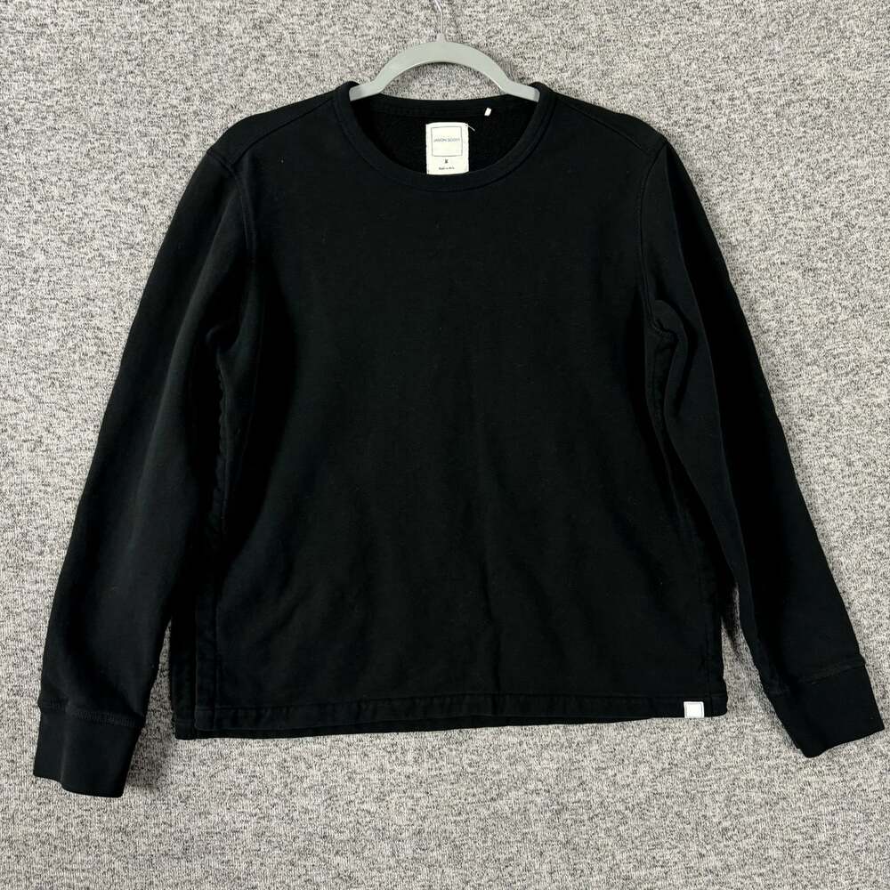 Jason Scott Men's Size Medium Black Cotton Side Split Crewneck Sweater